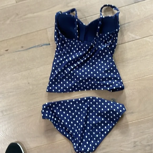 Bond Eye Australia Navy & White Polka Dot Swimsuit Tankini Top & Bottom size 10 - Picture 7 of 8